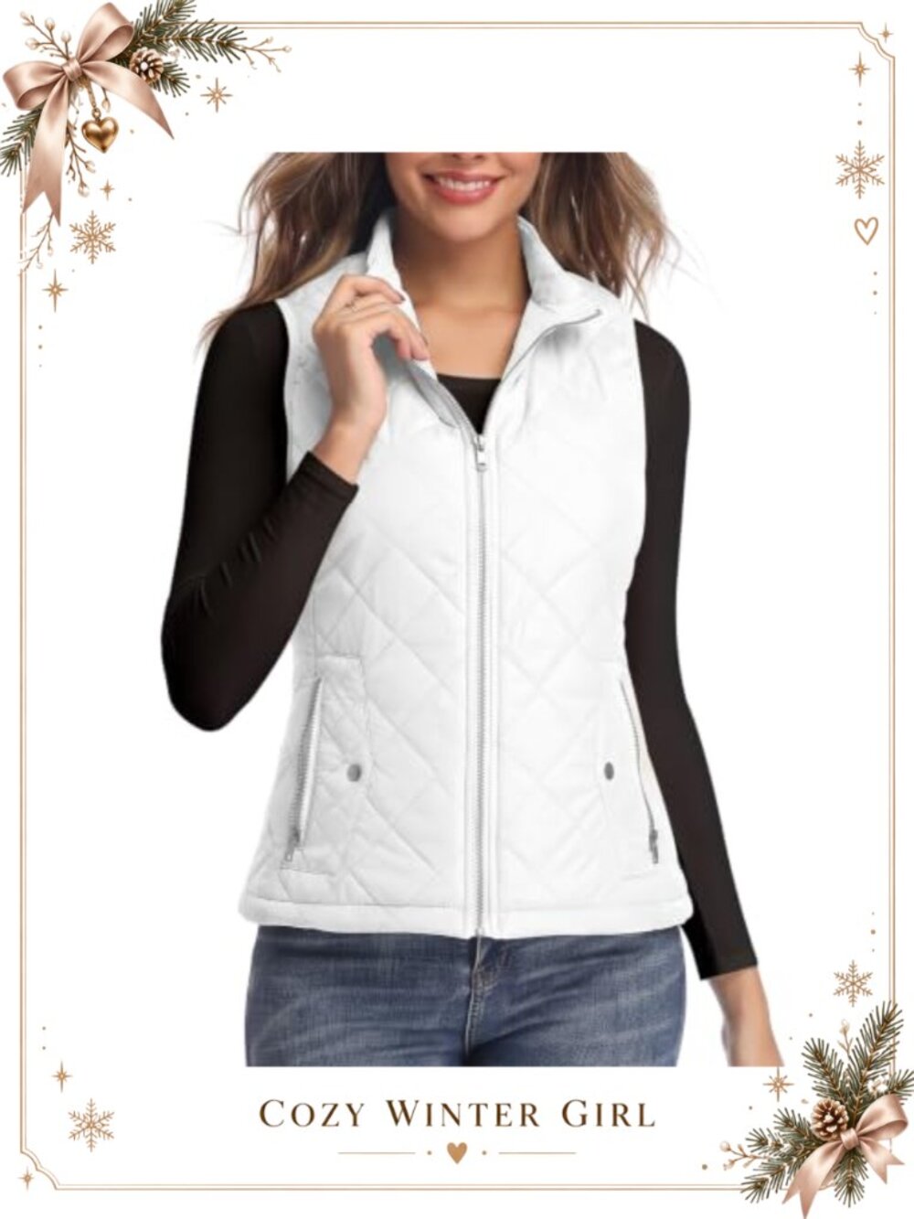 LONGKING Women's Lightweight Quilted Zip Vest Stand Collar Sleeveless Outerwear